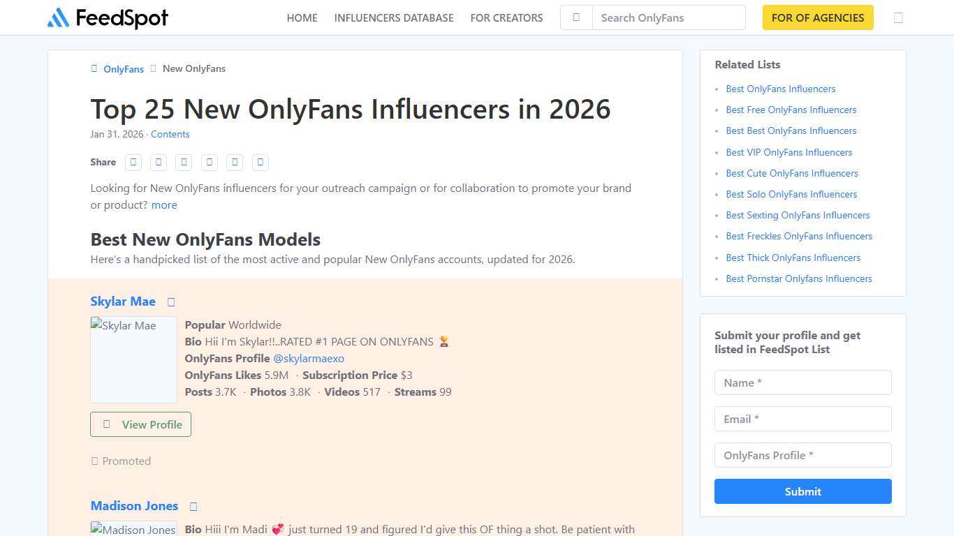 Top 25 New OnlyFans Influencers in 2026